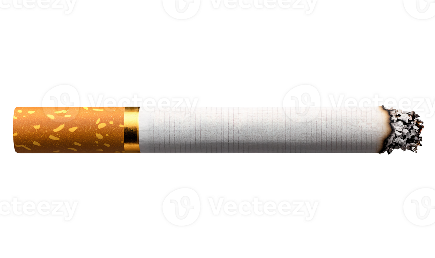 Smoked cigarette with ash on transparent background png