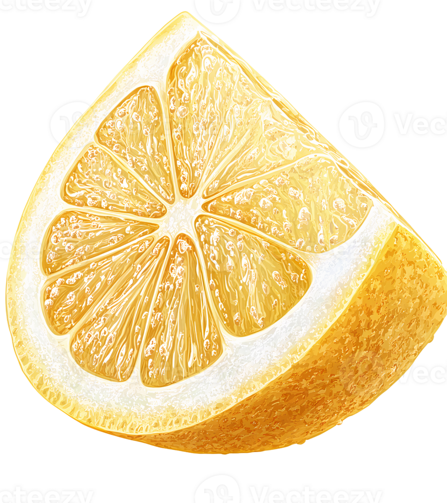 Lemon slice segment on transparent background, juicy citrus fruit illustration png