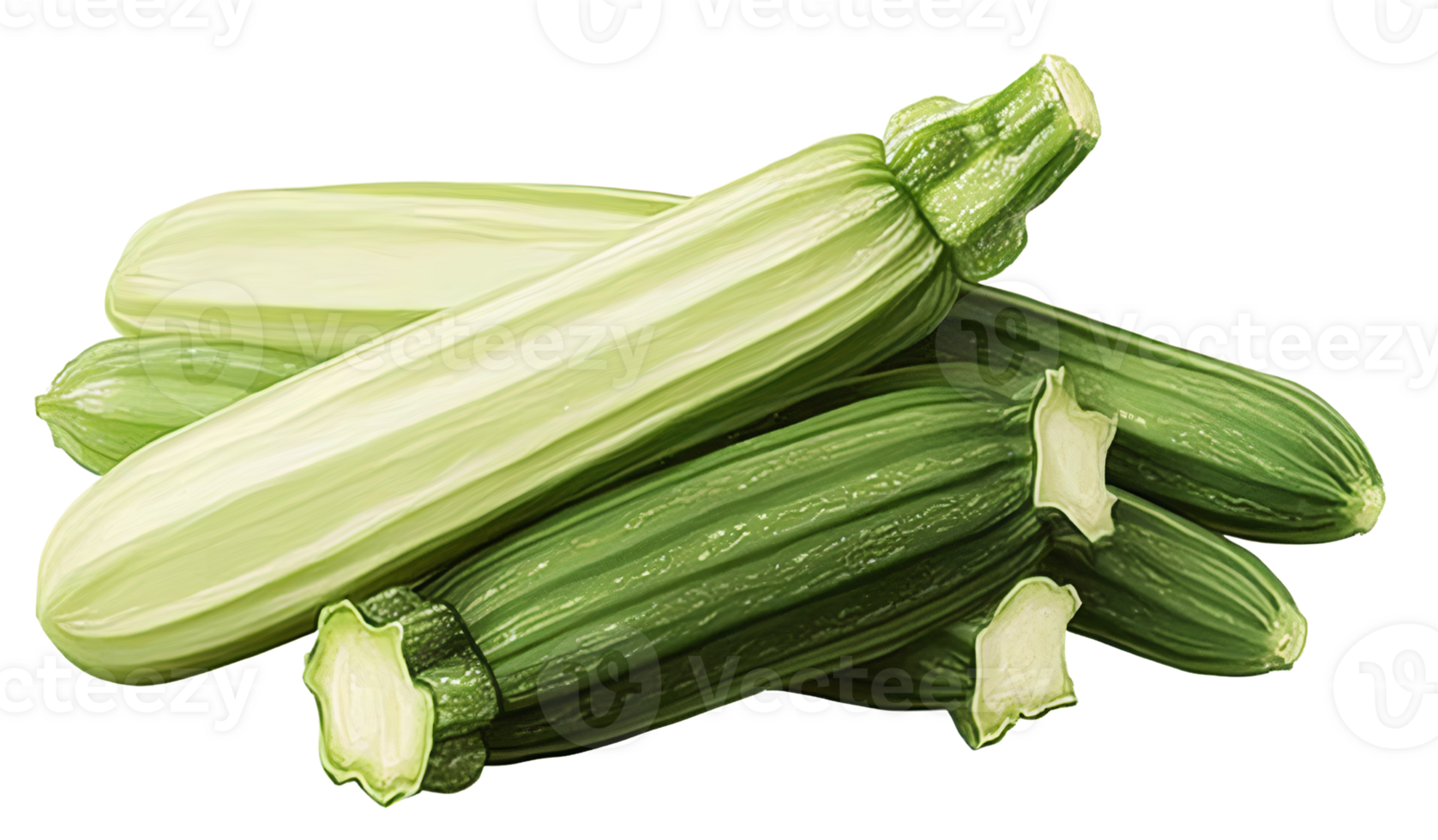 Green and white zucchini vegetable on transparent background png