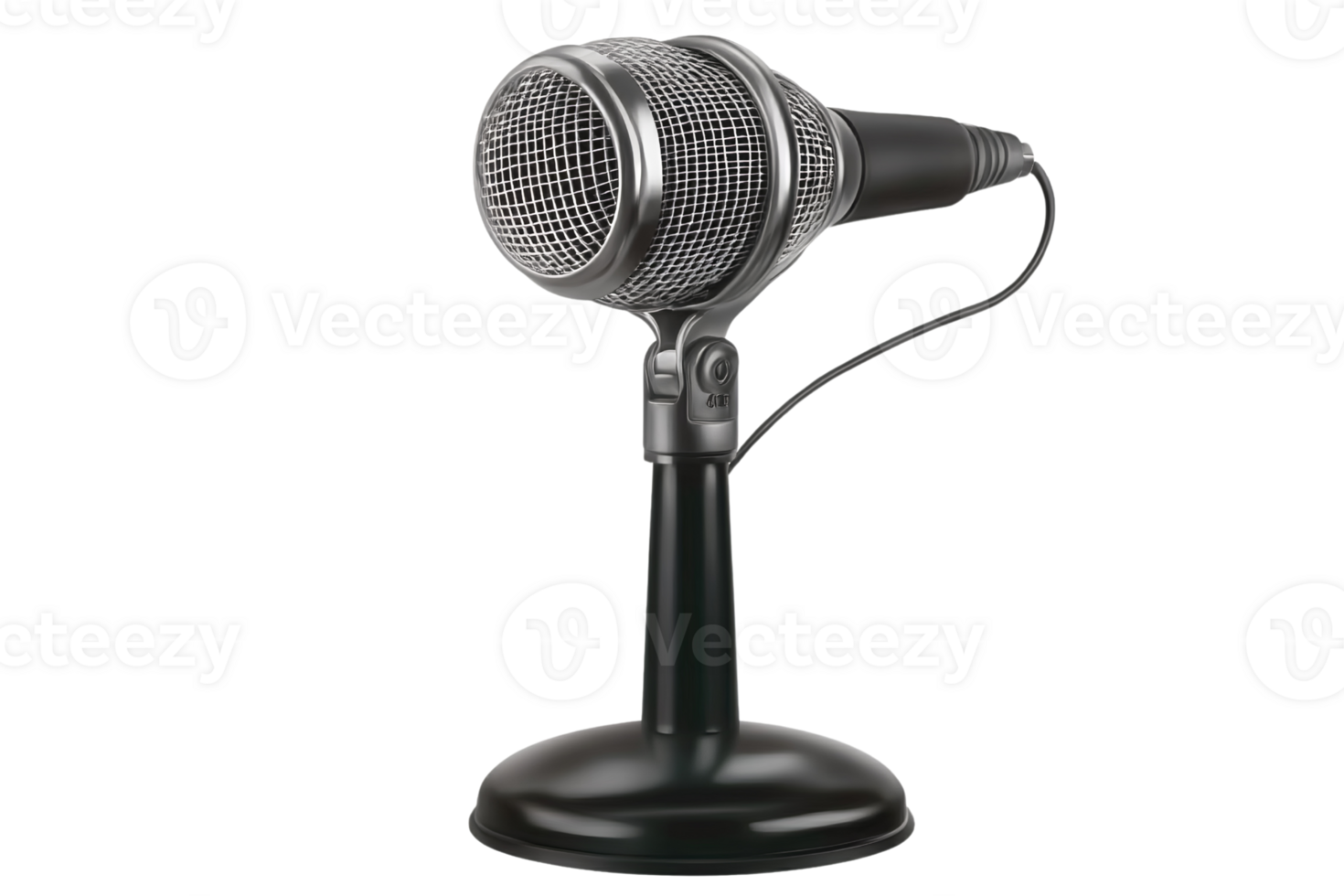 Metal desk microphone on stand on transparent background png