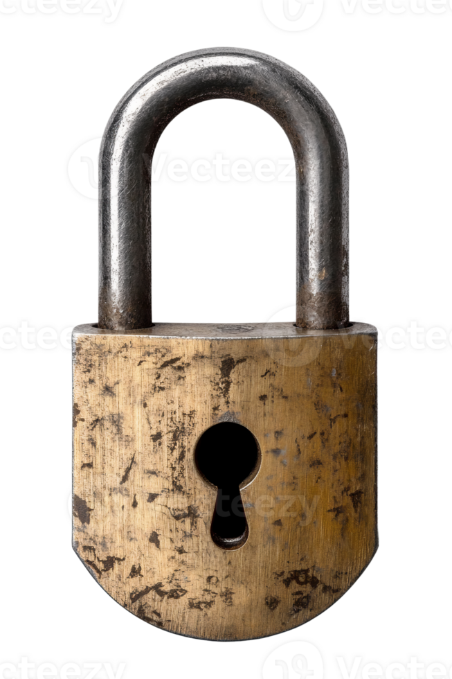 antique brass padlock on transparent background png