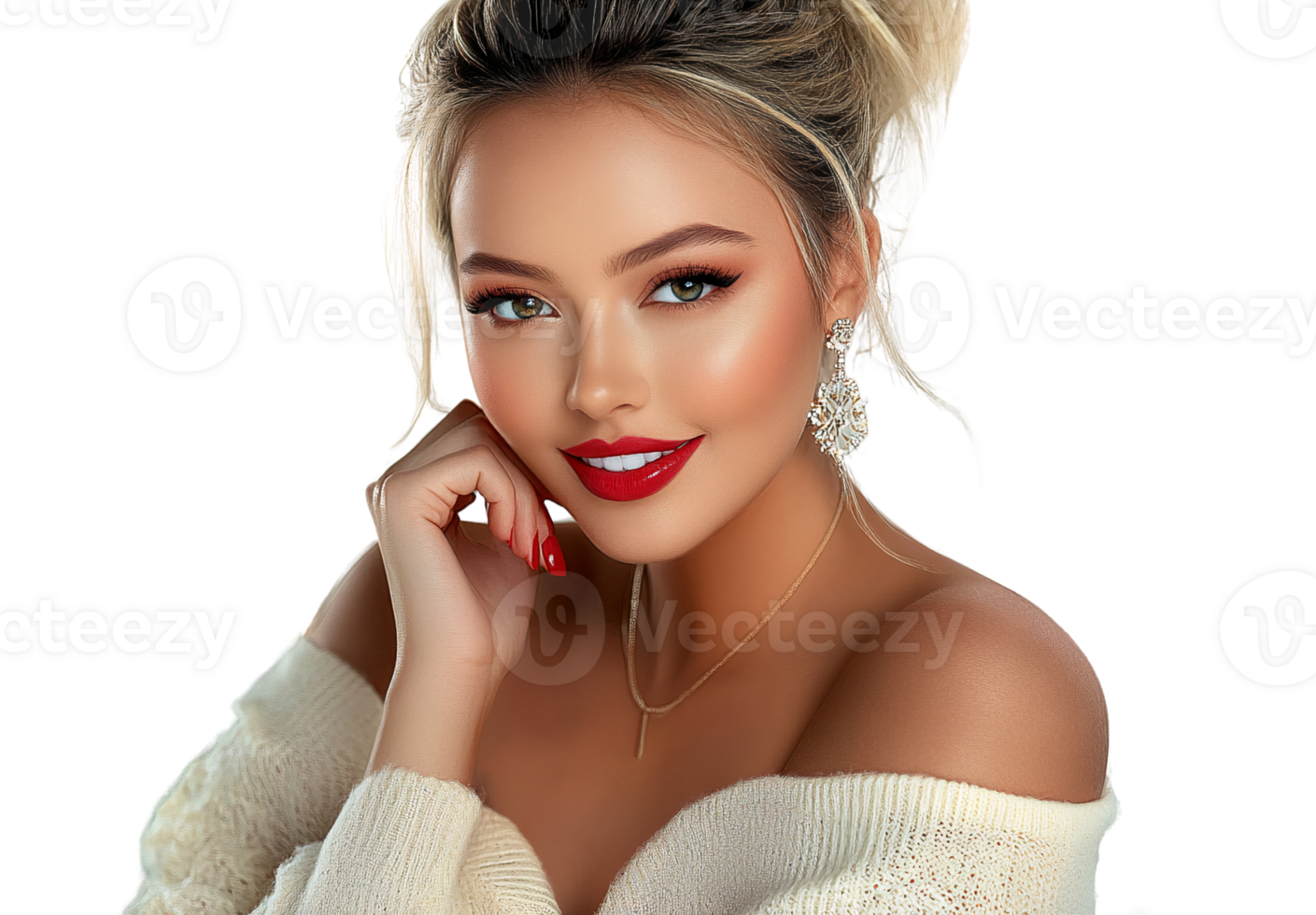 Beautiful woman with red lips on transparent background png