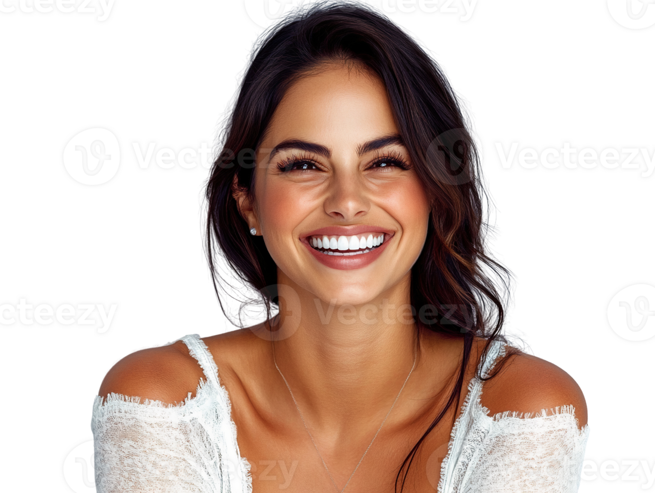 Friendly Woman with Long Brown Hair and Charming Expression png
