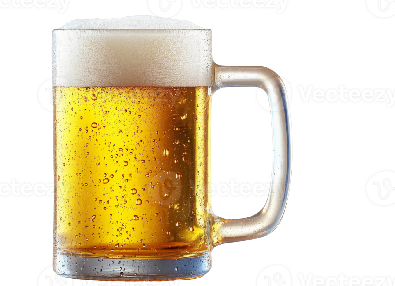 Cold beer mug with frothy head on transparent background png