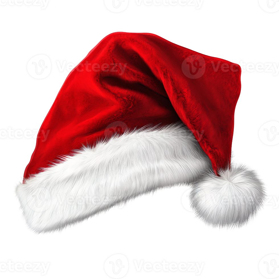 Bright Red Holiday Santa Hat with Plush White Trim png