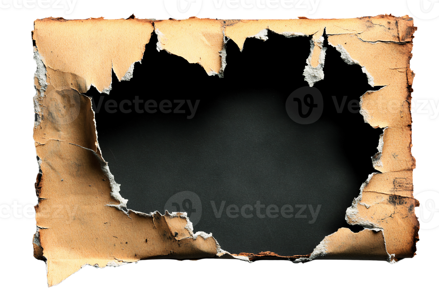 Torn paper frame with irregular edges on transparent background png
