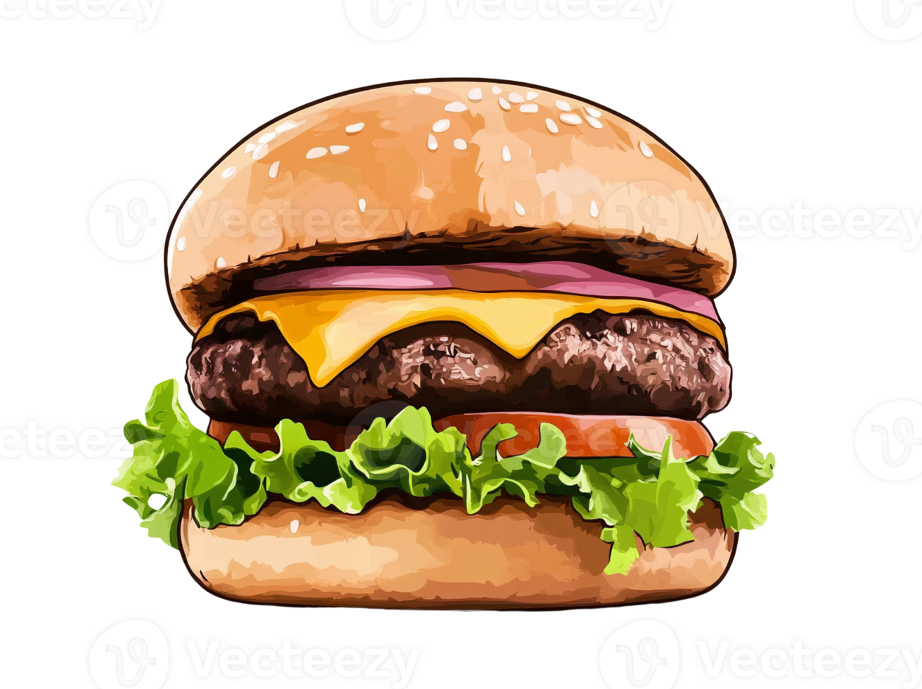 Juicy cheeseburger with lettuce and tomato on transparent background png