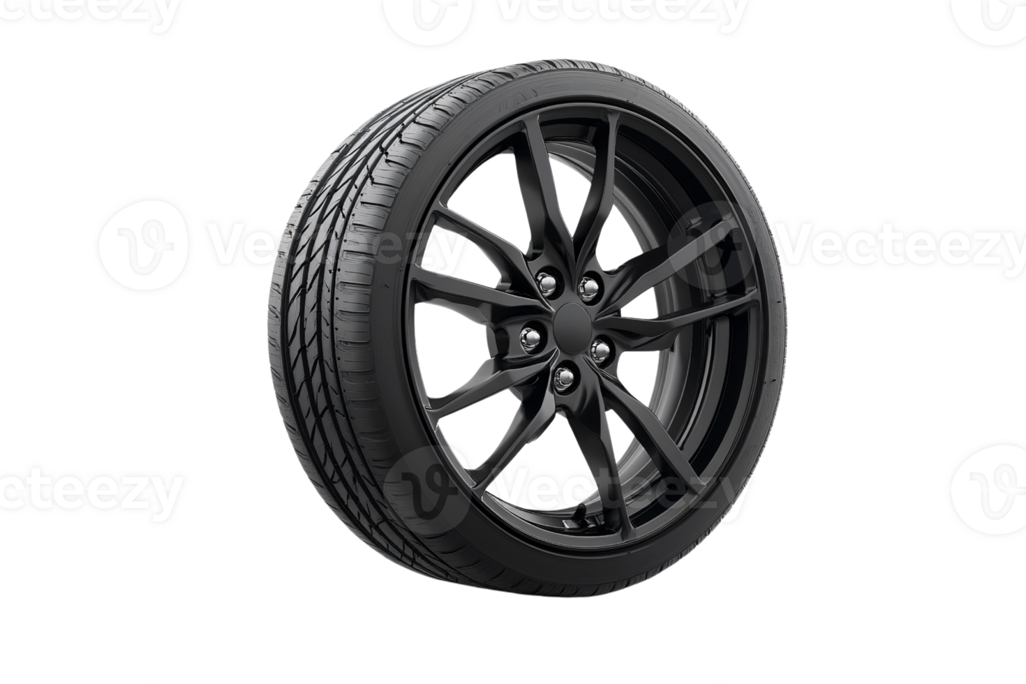 Black car wheel with tire on transparent background png