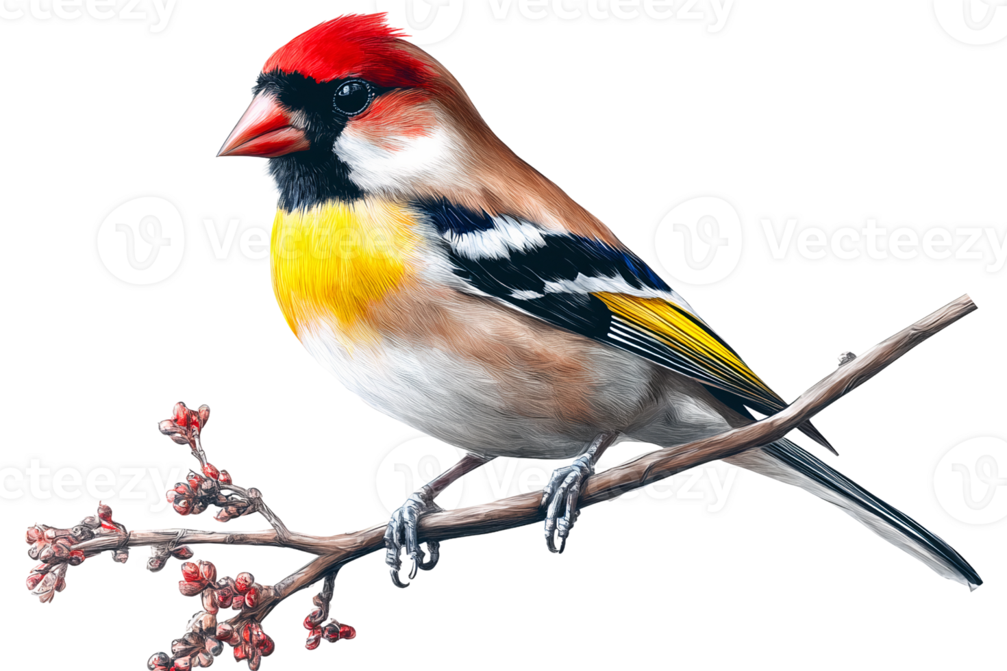 Colorful bird on branch on transparent background png