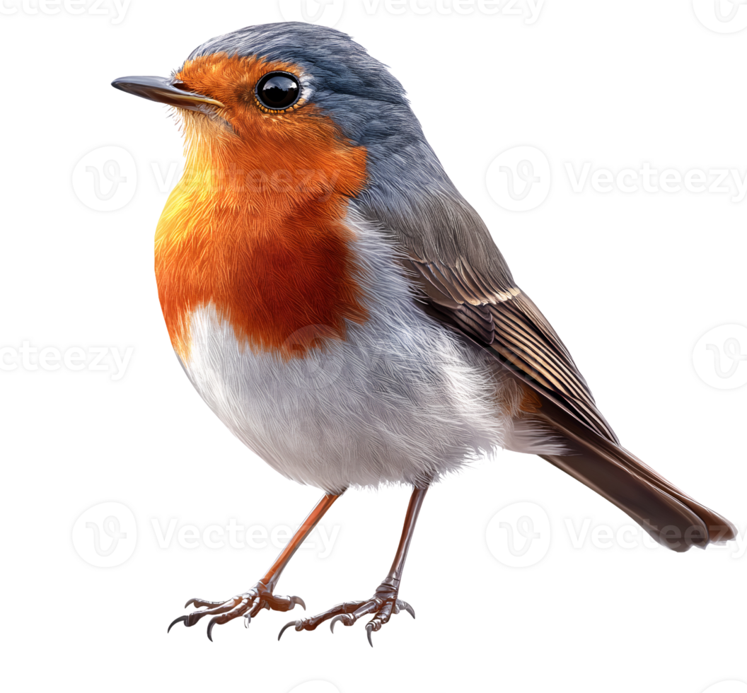 European robin bird illustration on transparent background png