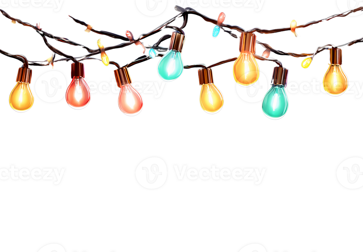 Colorful string lights on transparent background png