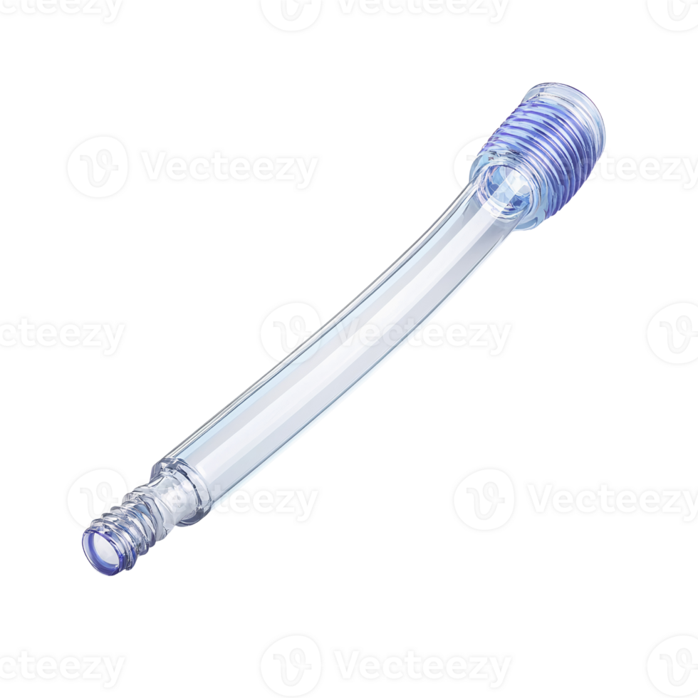 Transparent curved medical tube with threaded ends on transparent background png