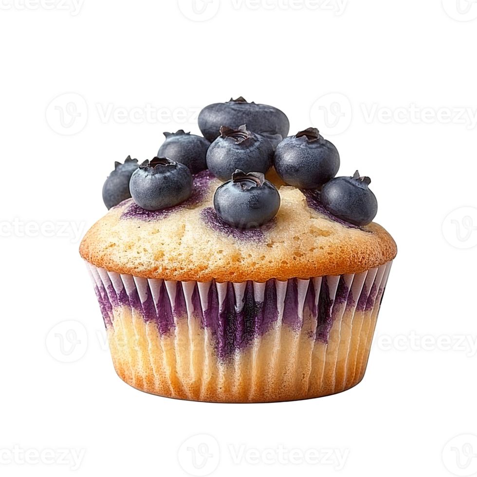 Blueberry muffin cupcake with vanilla frosting on transparent background png