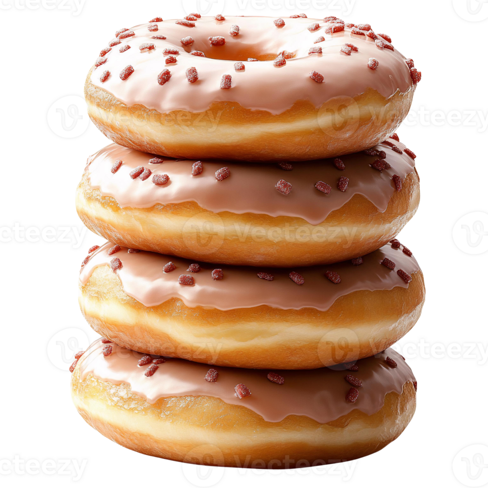 Stack of glazed donuts with sprinkles on transparent background png