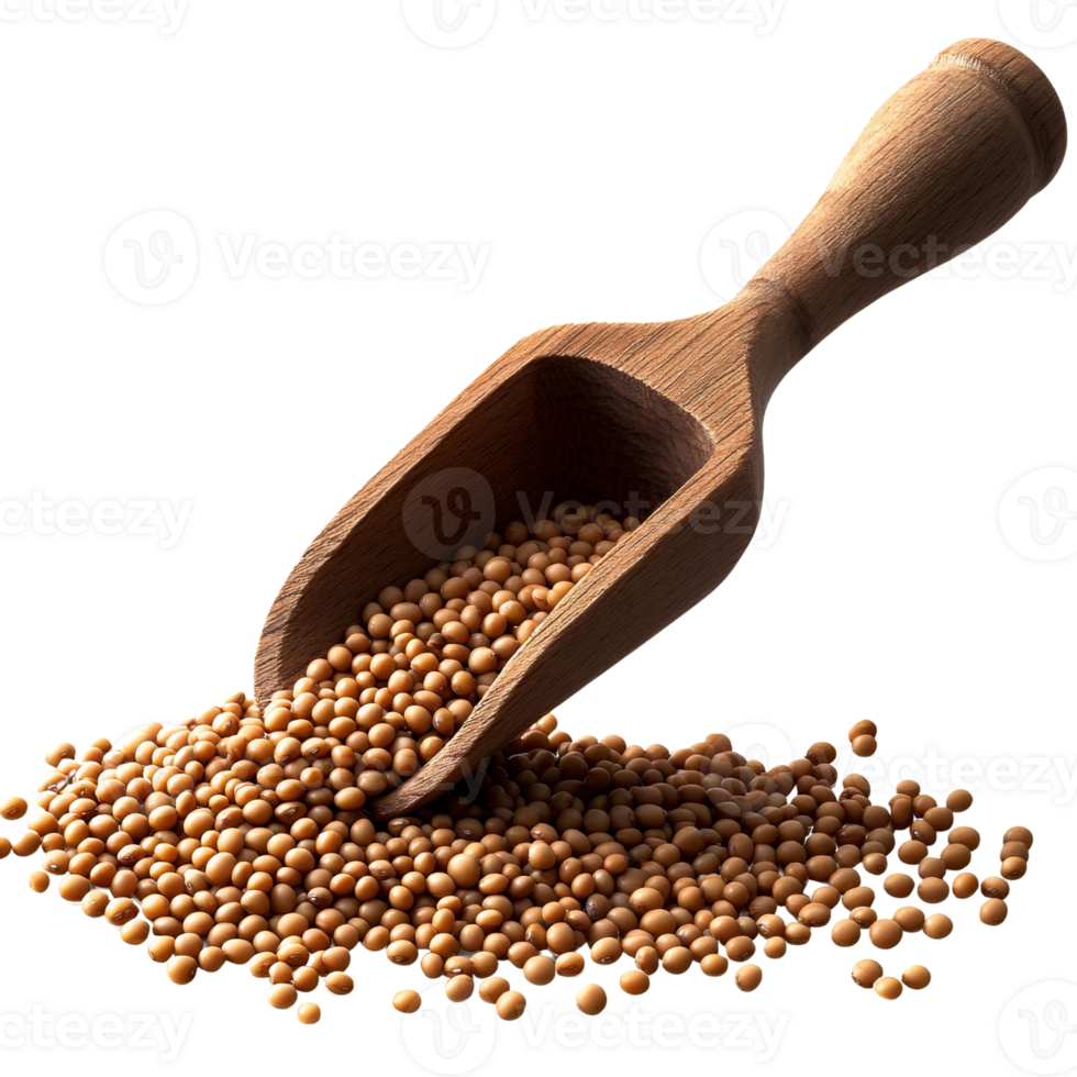 Mustard seeds in wooden scoop on transparent background png