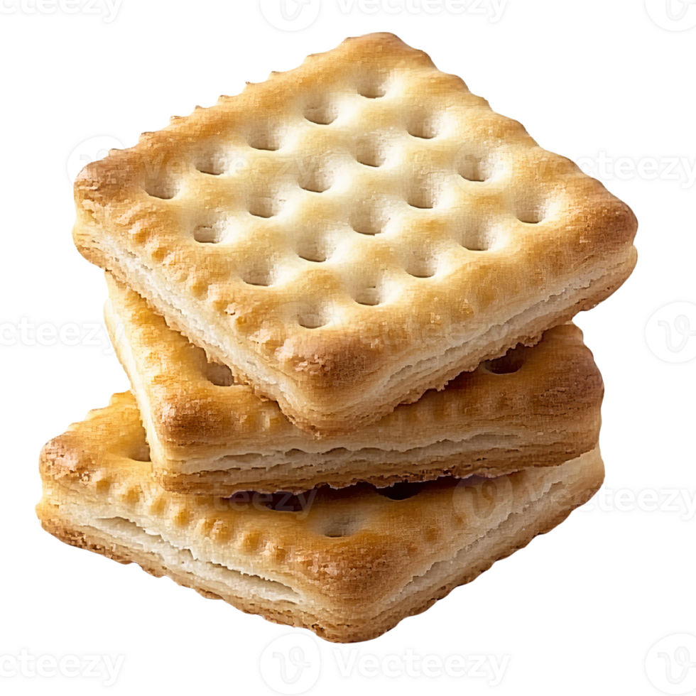 Crispy square crackers stack on white background png
