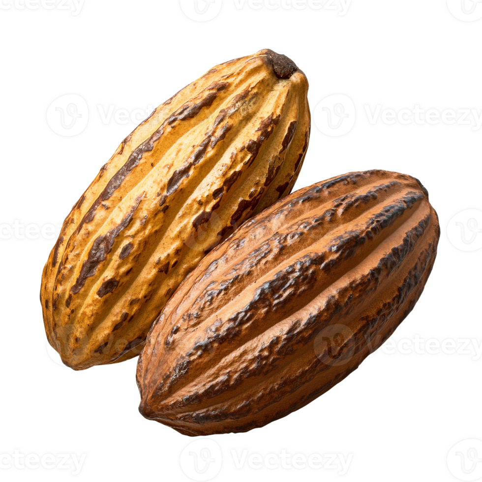 Cocoa pods on transparent background, ripe cacao fruit, closeup png