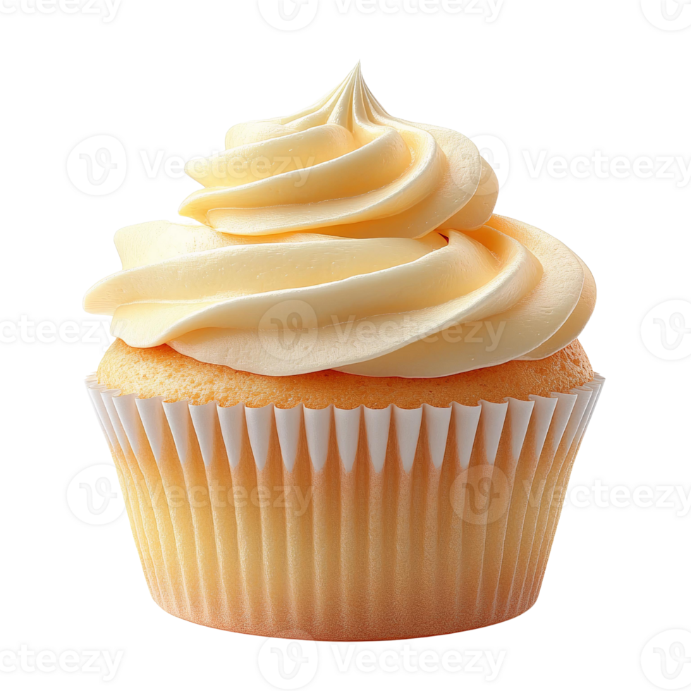Vanilla cupcake with swirled frosting on transparent background png