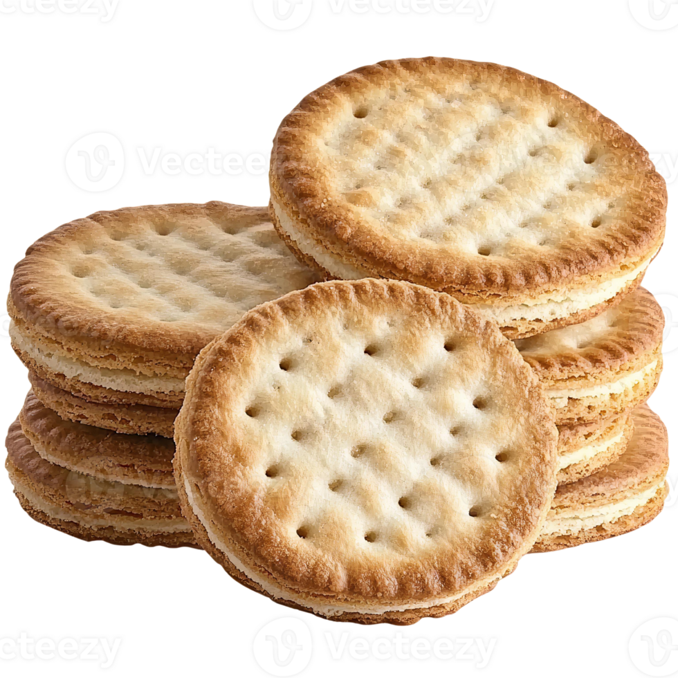 Cream filled round cookies stack on transparent background png