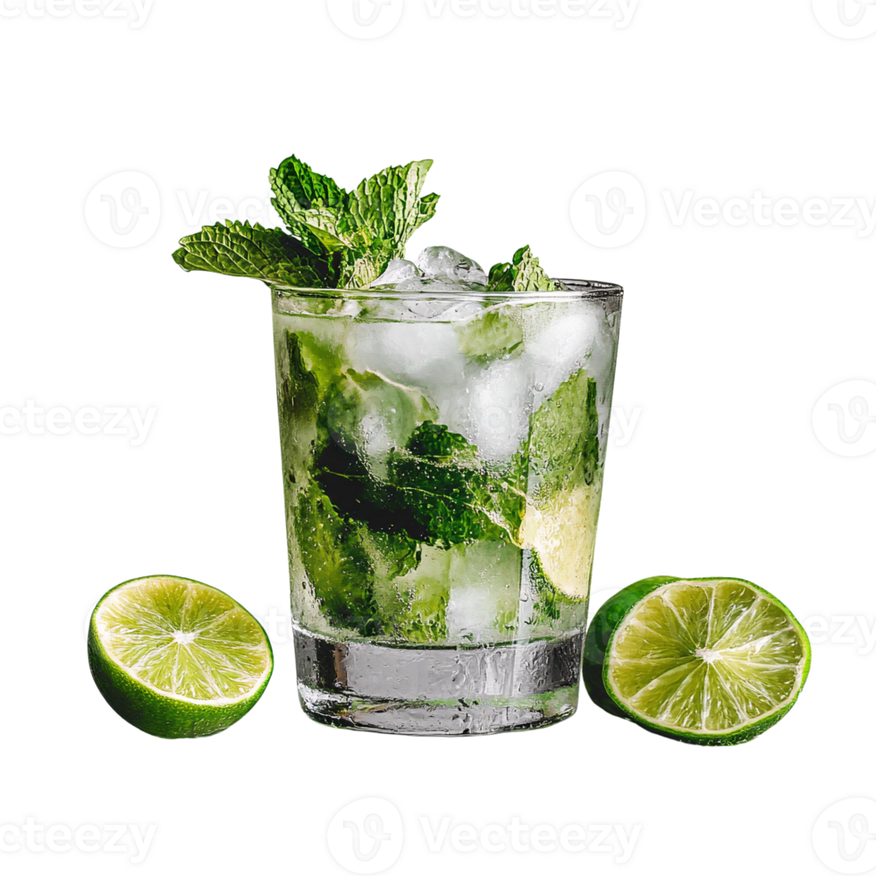 Refreshing mojito cocktail with mint and lime on transparent background png