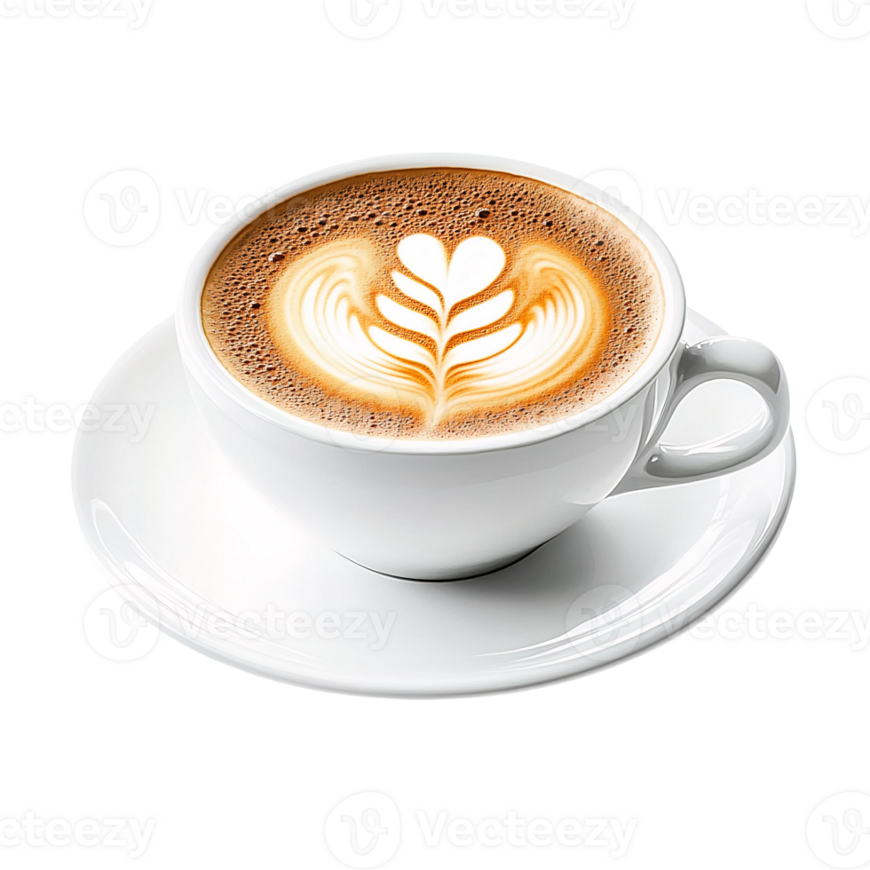 Latte art coffee cup on transparent background png