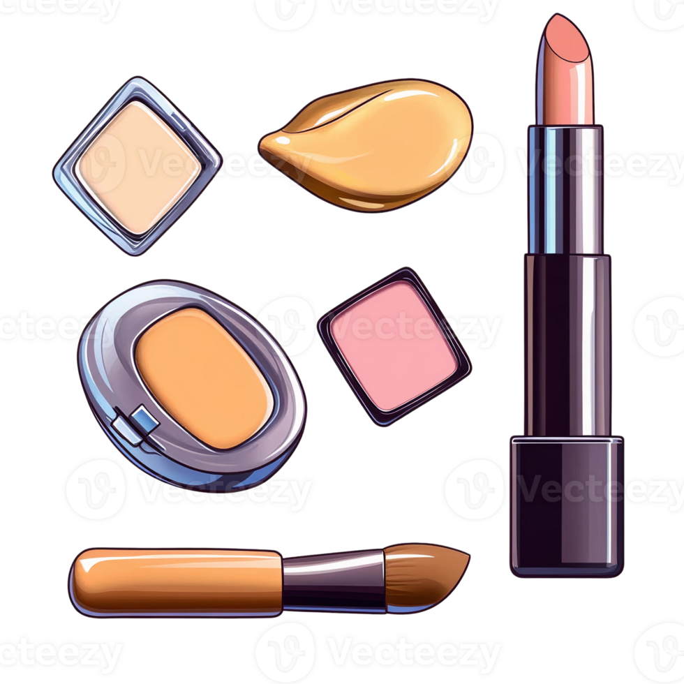 Makeup cosmetics set on transparent background png