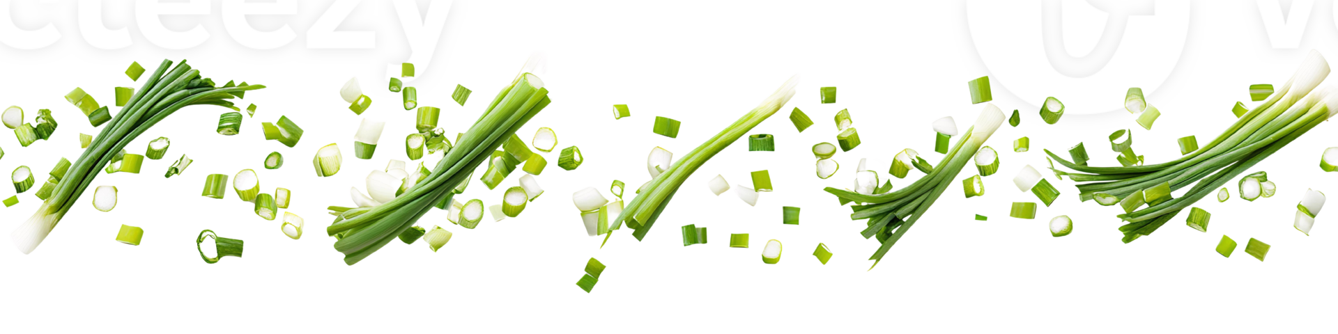 Green onions chopped and whole on transparent background png