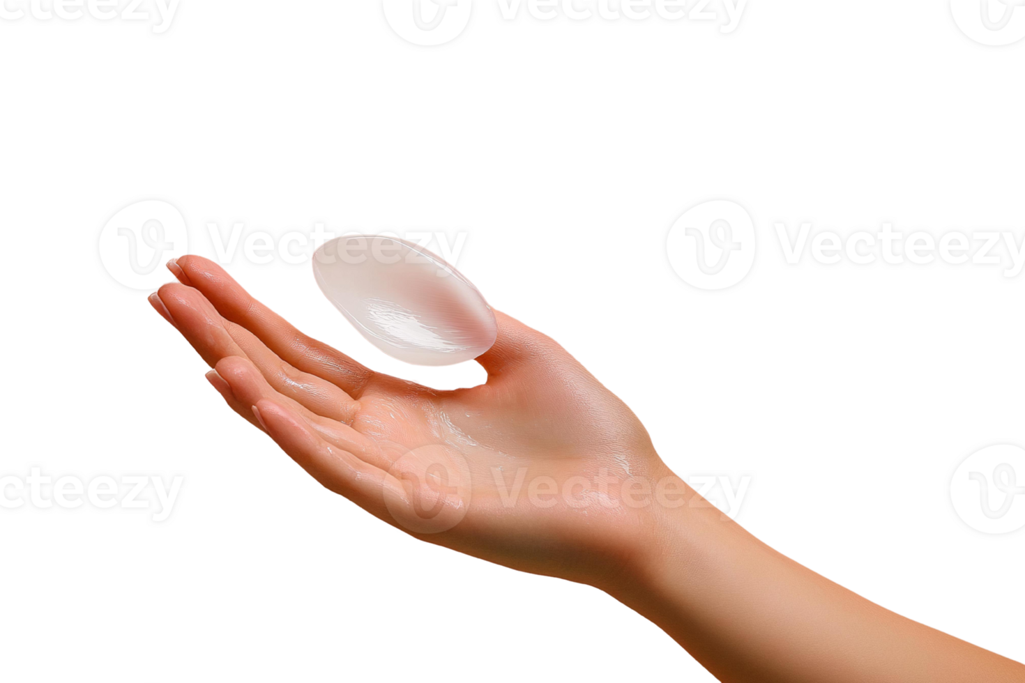 Creamy oval product on woman's hand on transparent background png