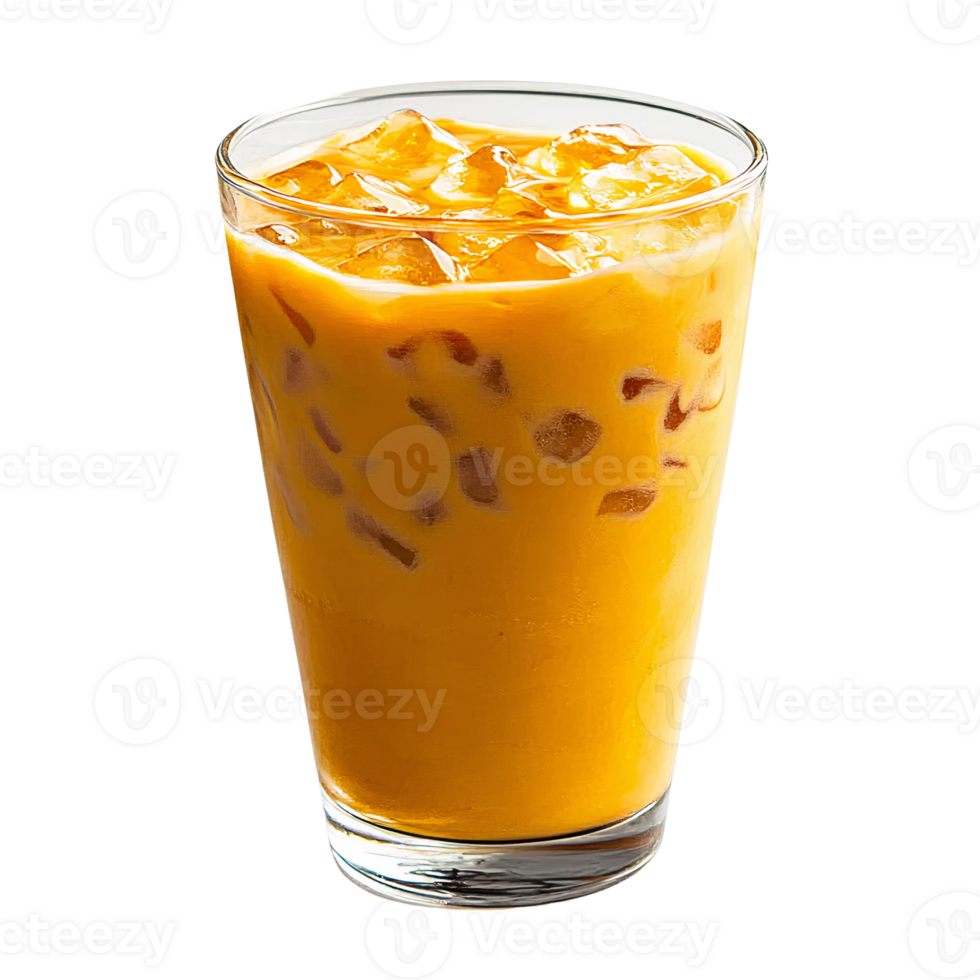 Iced mango drink in glass on transparent background png