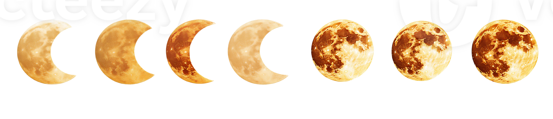 Golden moon phases sequence on transparent background png