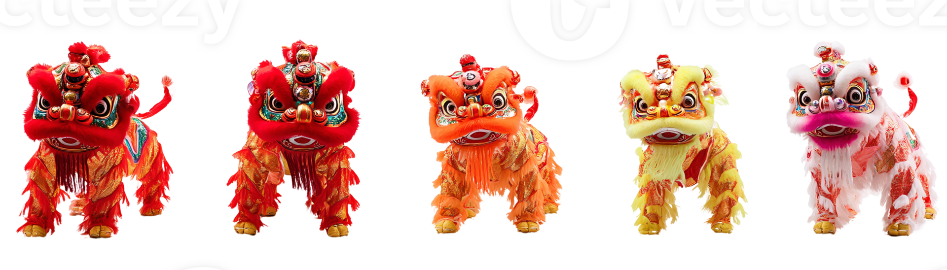Lion dance costume set of four on transparent background png
