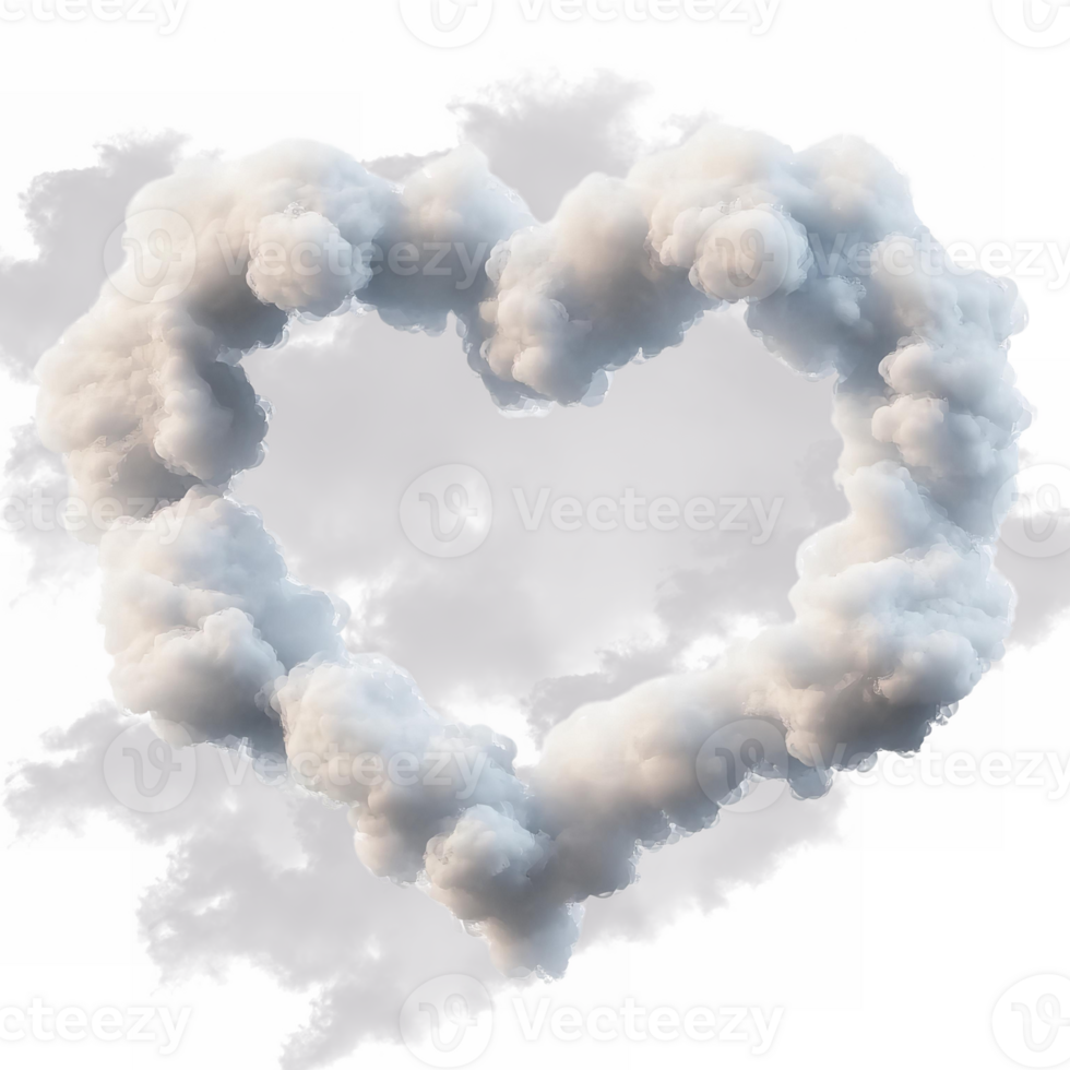 Cloud heart shape 3d render on light gray background png