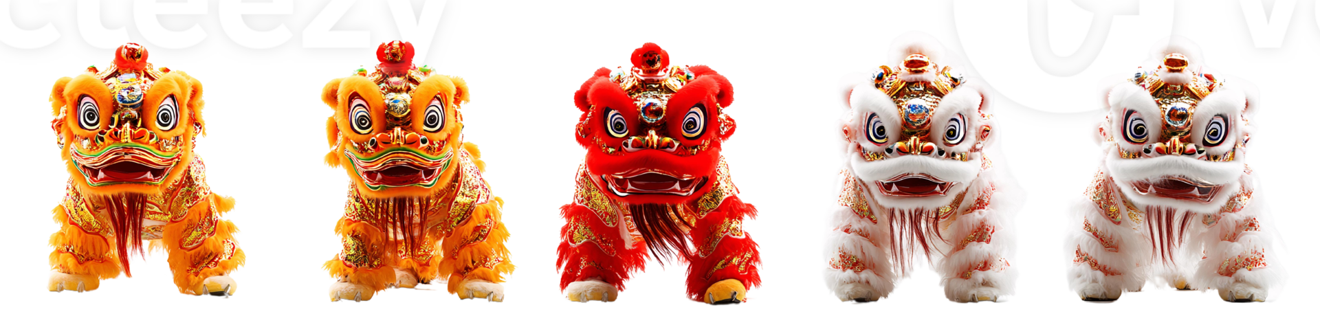 Vibrant Lion Dance Costumes Pack Isolated on Transparent Layer png