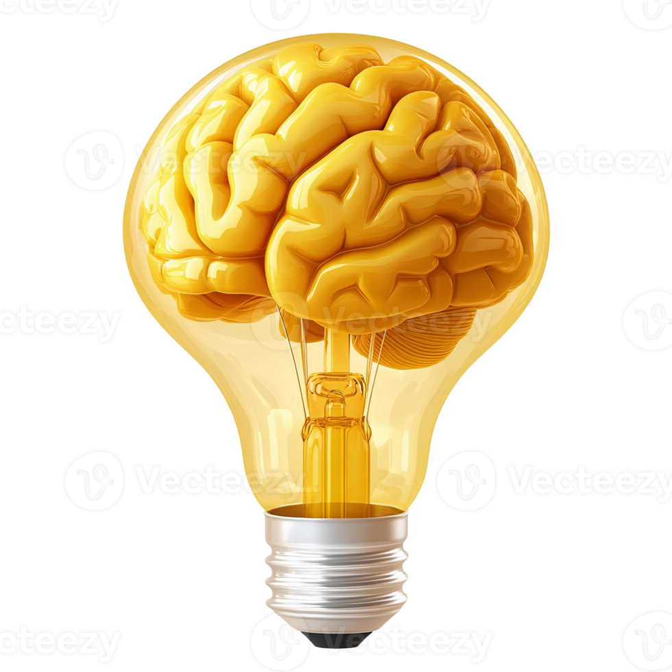 Glowing Light Bulb with Yellow Brain Concept png