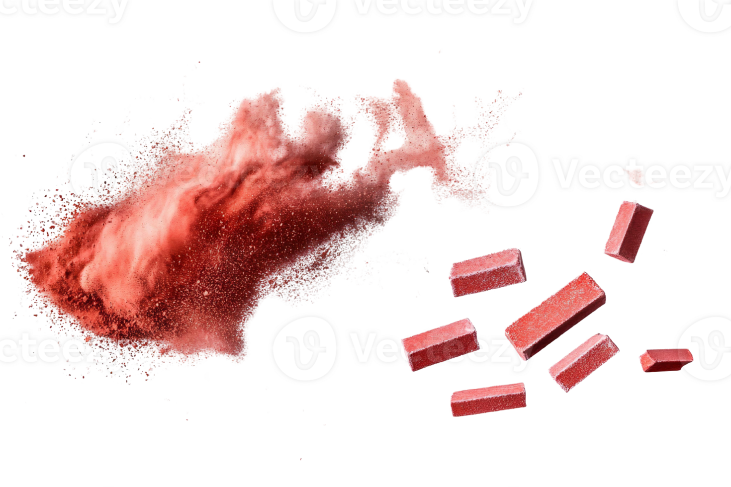 Red paint splash with rectangular blocks on transparent background png