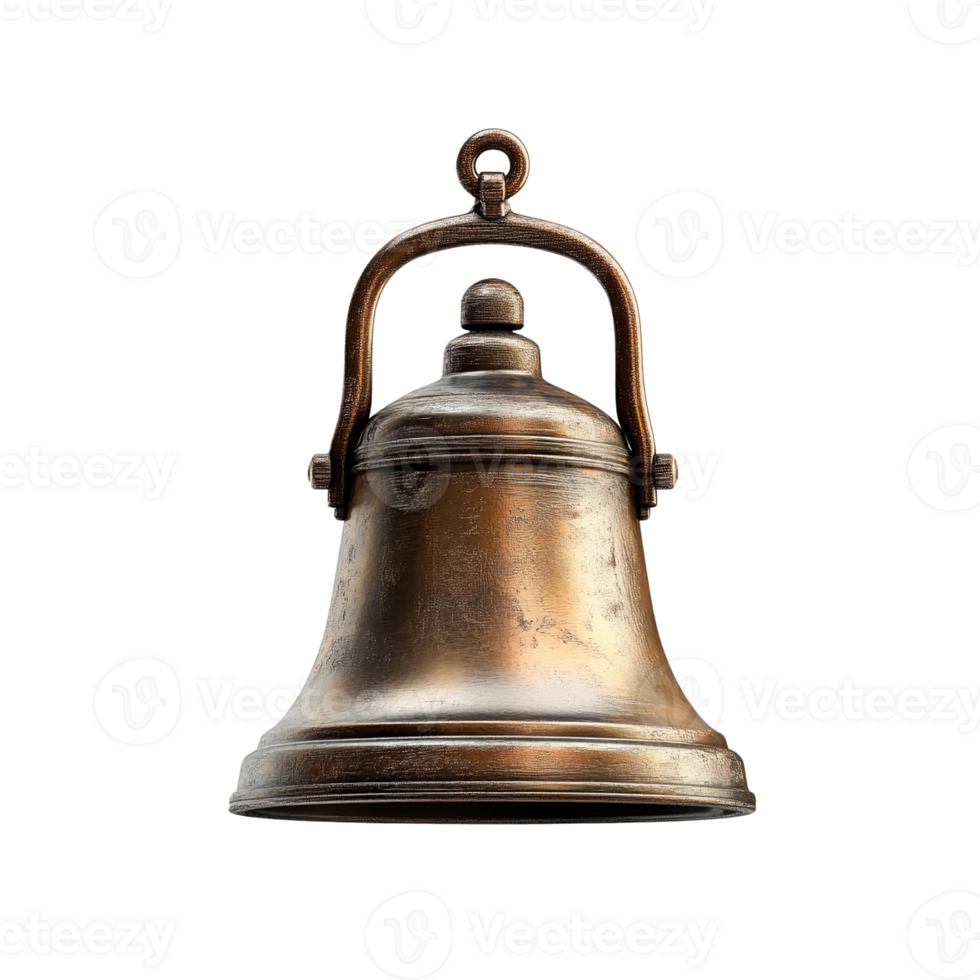 Bronze bell with hanging loop on transparent background png