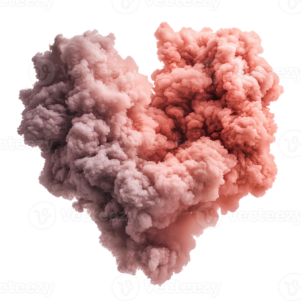 Heart shaped pink and mauve smoke cloud on transparent background png