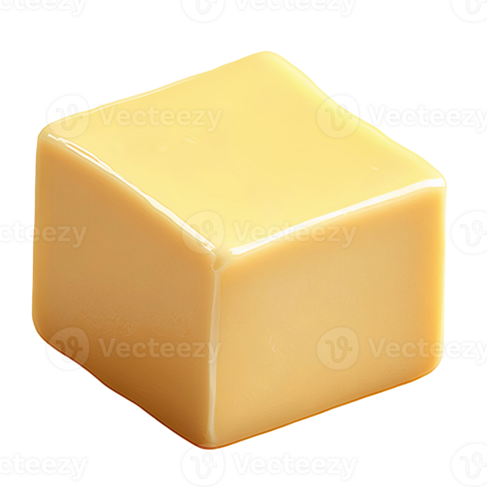 Cubic creamy cheese block on transparent background png