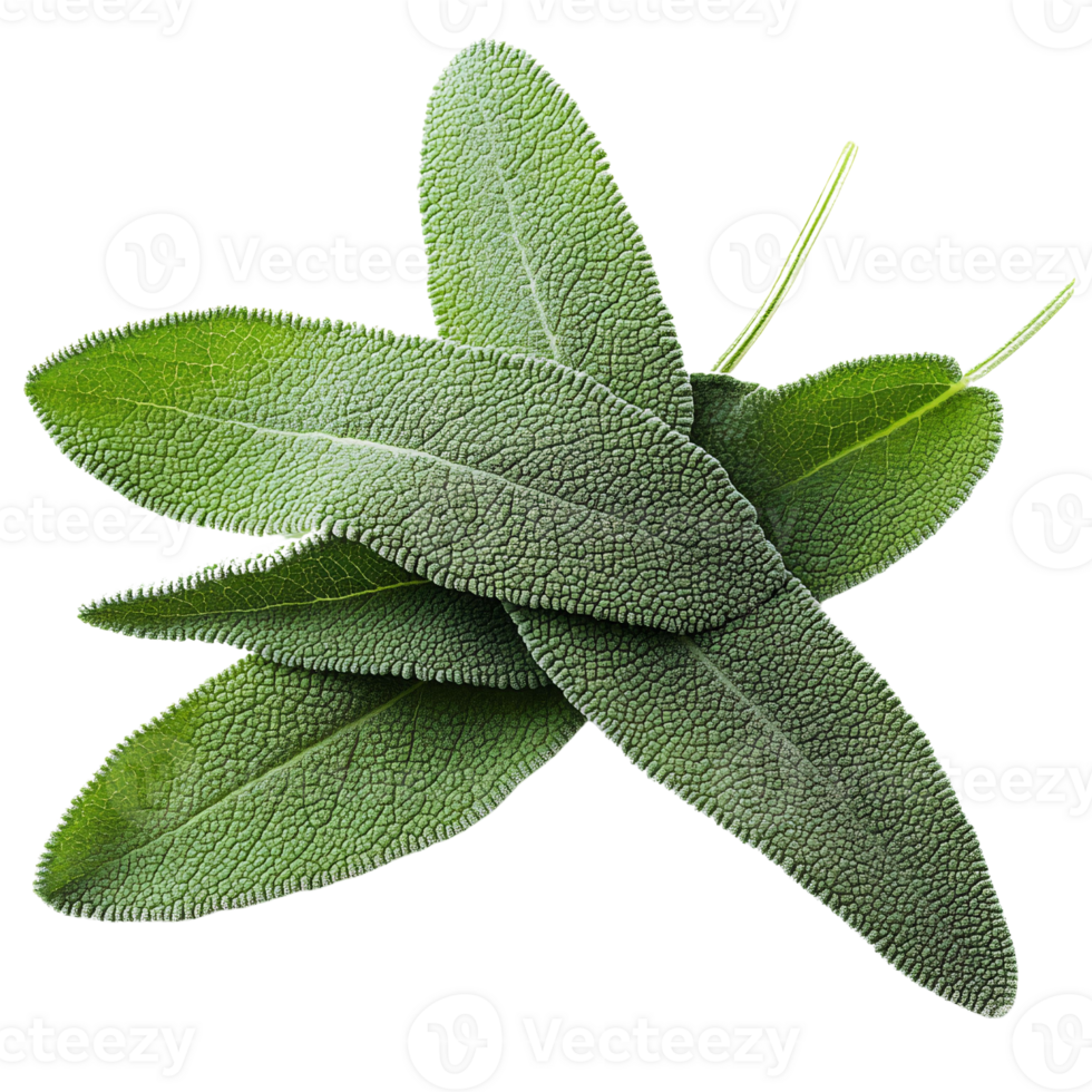 Sage leaves on transparent background, green herbal plant png