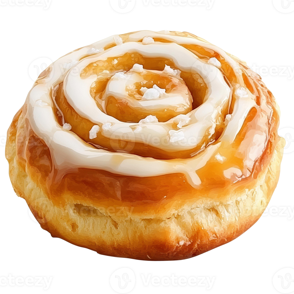 Caramel swirl pastry with icing on transparent background png