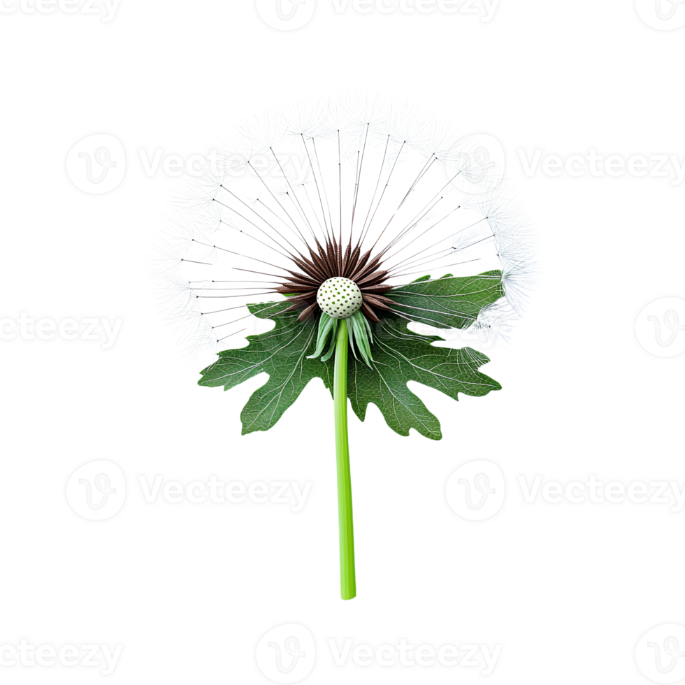 White dandelion clock on transparent background detailed 3d render png