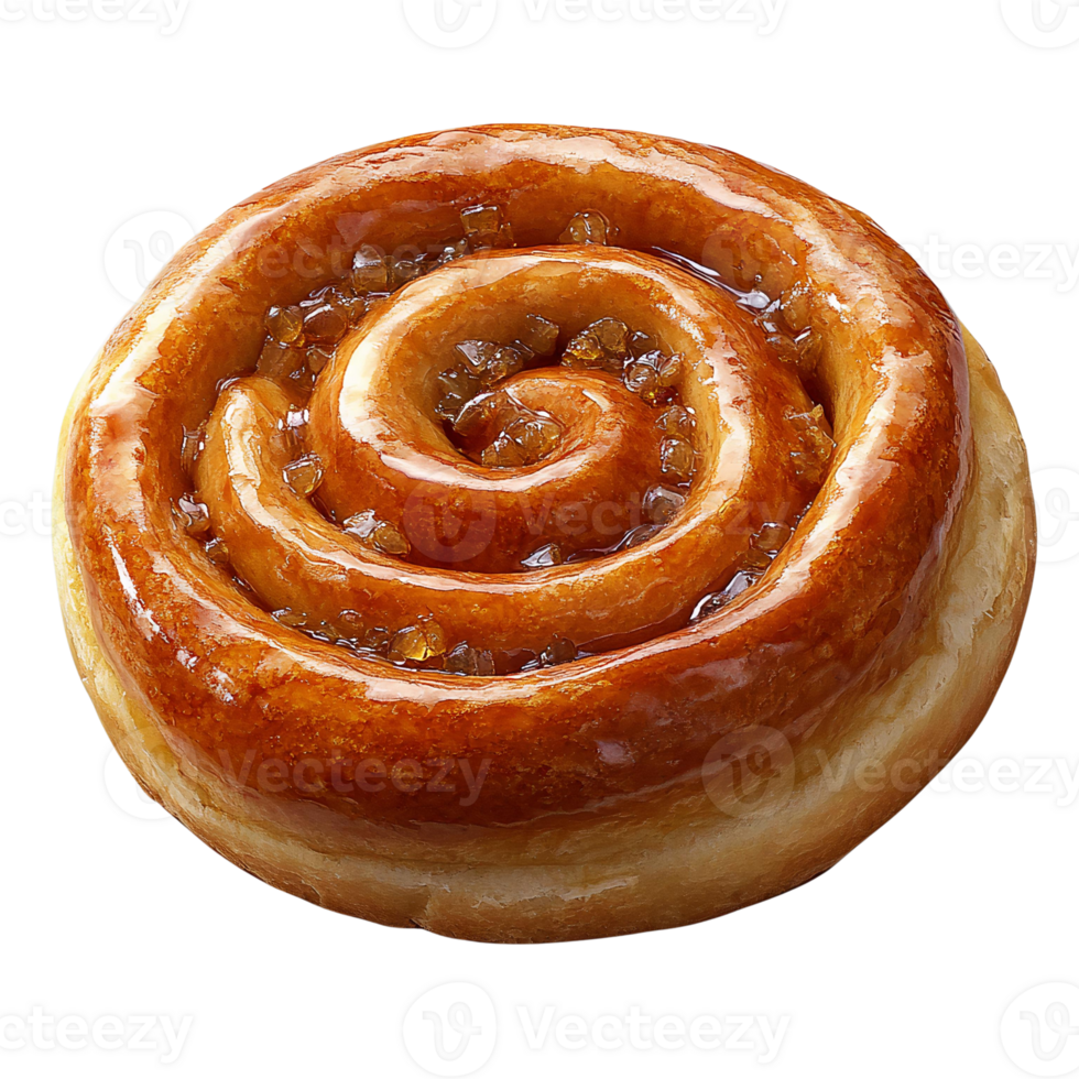 Sweet spiral pastry with glaze on transparent background png