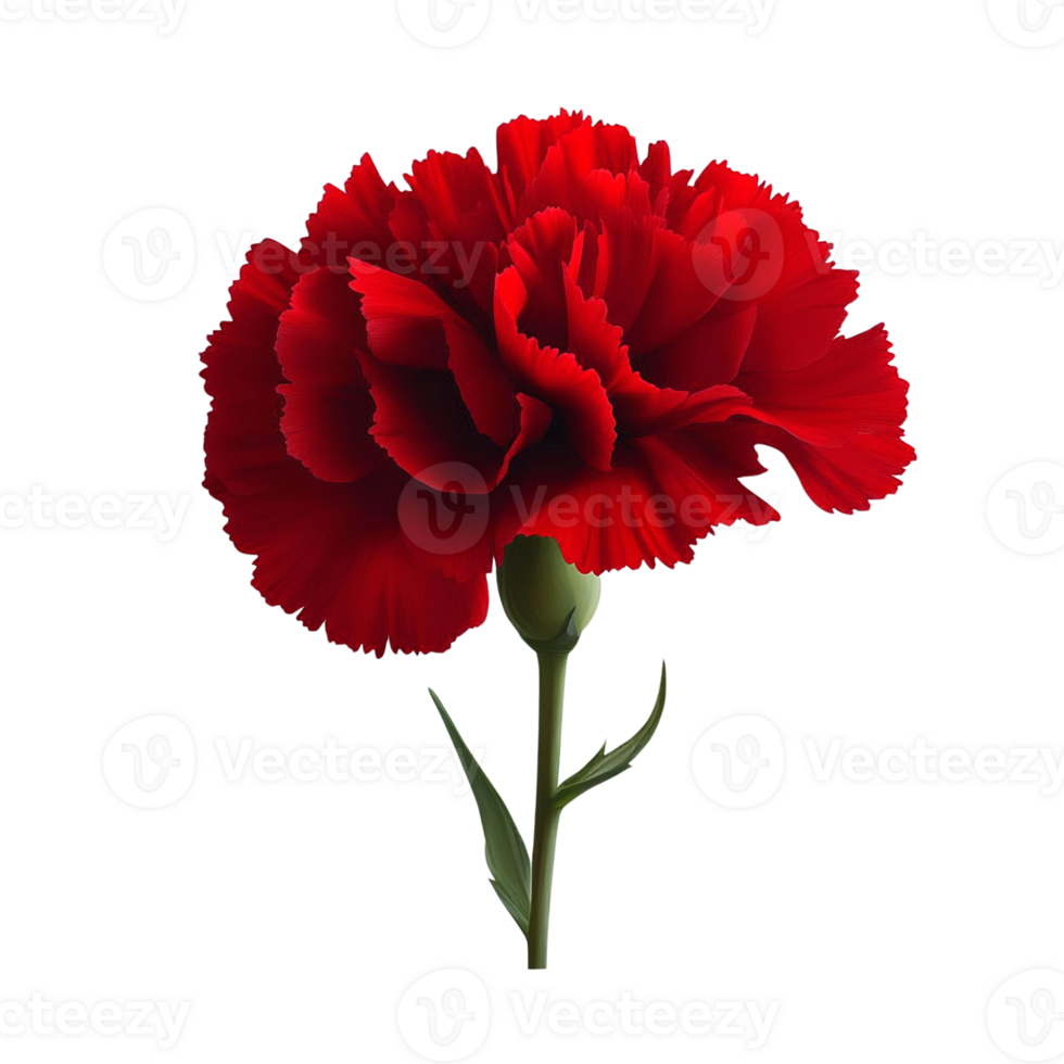 Red carnation flower on transparent background png