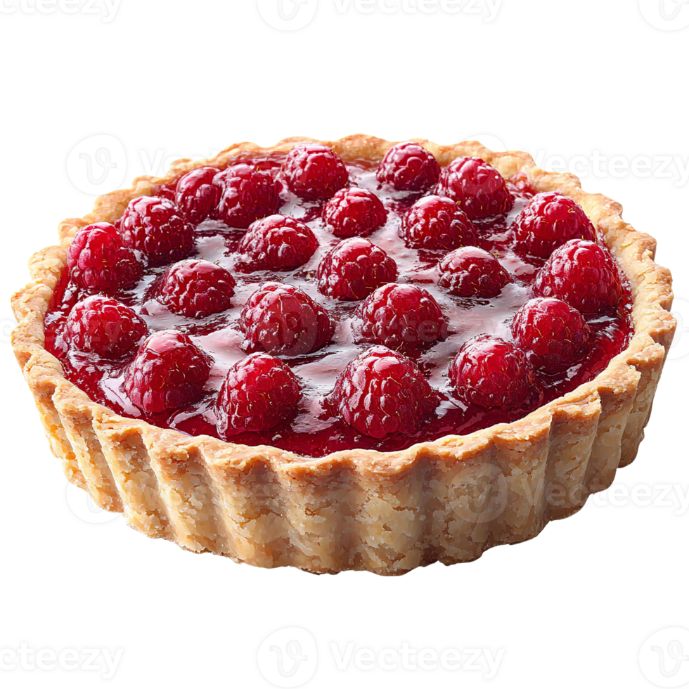 Raspberry tart with glaze on transparent background png
