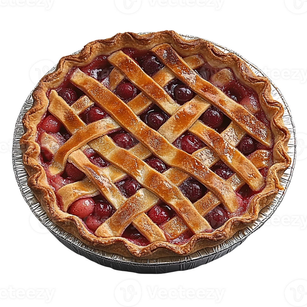 Cherry pie with lattice crust on transparent background png