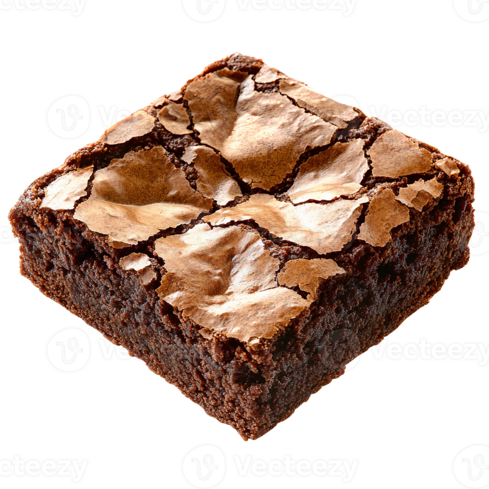 Chocolate brownie, cracked top, isolated on transparent background png