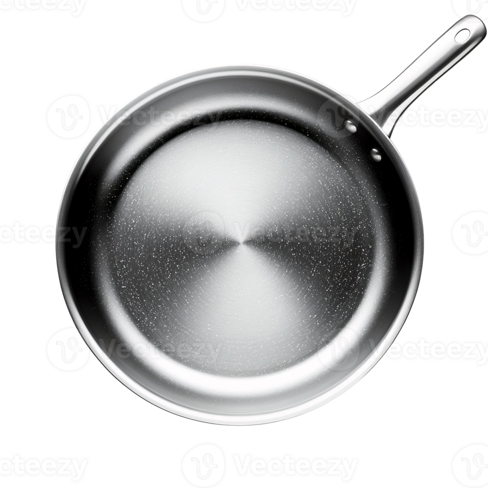 Stainless steel frying pan on transparent background png