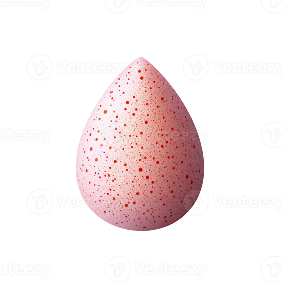 Pink teardrop-shaped sponge with red dots on transparent background png