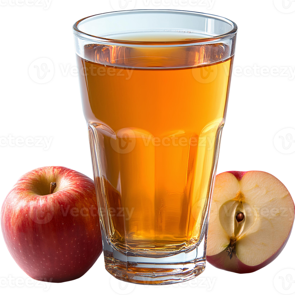 Apple juice in glass with apples on transparent background png