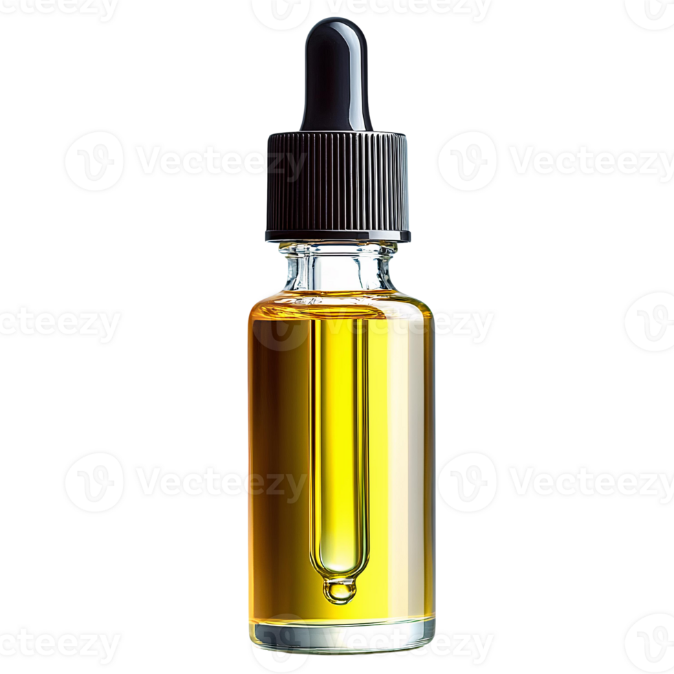 Amber essential oil bottle with dropper on transparent background png